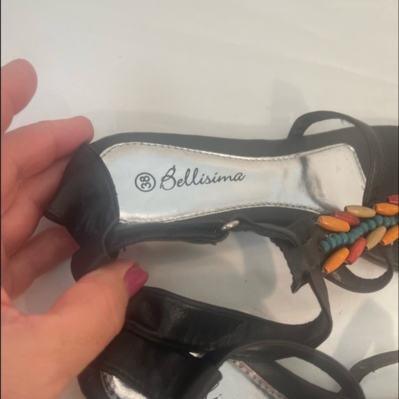 Bellisima Beaded Black Ankle Strap Sandal Size 38 - Picture 2 of 5